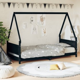 Black pine wood children's bed frame 90x200 cm by vidaXL, Cribs and beds for children - Ref: Foro24-834500, Price: 160,89 €, ...