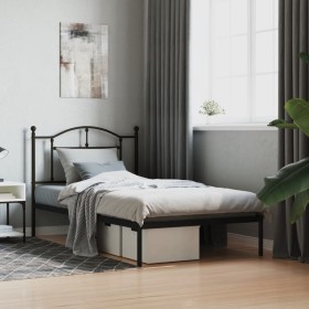 Bed frame with black metal headboard 100x190 cm by vidaXL, Beds and slatted bases - Ref: Foro24-353433, Price: 79,99 €, Disco...