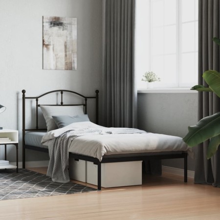 Bed frame with black metal headboard 100x190 cm by vidaXL, Beds and slatted bases - Ref: Foro24-353433, Price: 79,44 €, Disco...