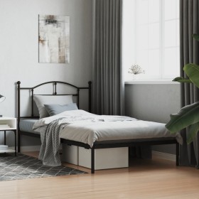 Estructura de cama con cabecero metal negro 100x200 cm de vidaXL, Camas y somieres - Ref: Foro24-353434, Precio: 82,95 €, Des...