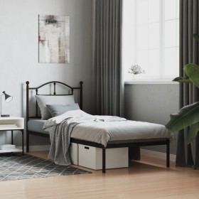 Bed frame with black metal headboard 90x200 cm by vidaXL, Beds and slatted bases - Ref: Foro24-353432, Price: 72,47 €, Discou...