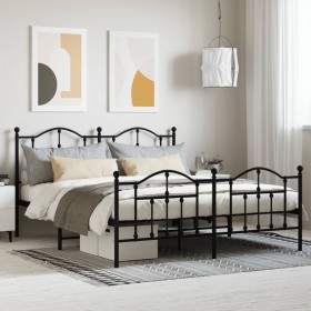 Black metal headboard and footboard bed frame 160x200 cm by vidaXL, Beds and slatted bases - Ref: Foro24-353460, Price: 151,9...