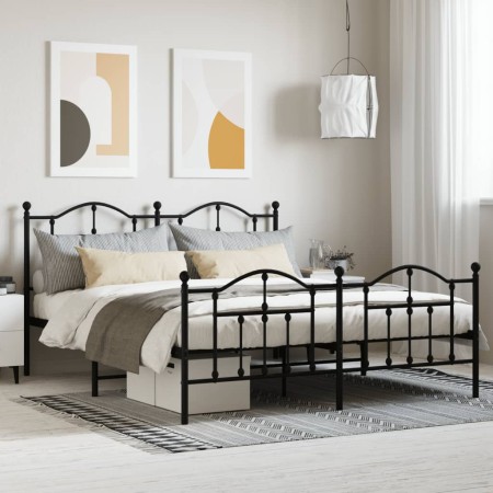 Black metal headboard and footboard bed frame 160x200 cm by vidaXL, Beds and slatted bases - Ref: Foro24-353460, Price: 152,0...