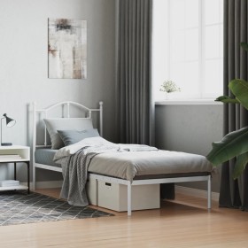 Metal bed frame with white headboard 90x190 cm by vidaXL, Beds and slatted bases - Ref: Foro24-353480, Price: 82,99 €, Discou...