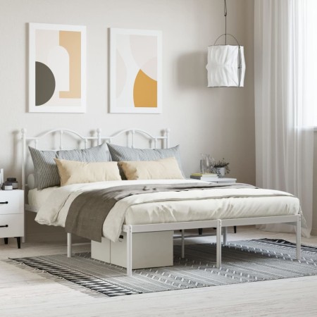 Estructura de cama de metal con cabecero blanca 150x200 cm de vidaXL, Camas y somieres - Ref: Foro24-353490, Precio: 118,64 €...