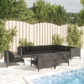 Muebles de jardín 10 pzas y cojines ratán sintético gris oscuro de vidaXL, Conjuntos de jardín - Ref: Foro24-3099877, Precio:...