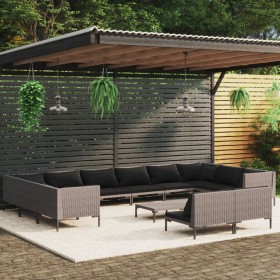 Gartenmöbel 13-teilig und Kissen dunkelgraues synthetisches Rattan von vidaXL, Gartensets - Ref: Foro24-3099947, Preis: 1,00 ...