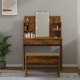 Vanity set with LED lights, smoked oak plywood by vidaXL, Bedroom Dressers - Ref: Foro24-3114128, Price: 174,09 €, Discount: %