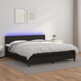 Box spring bed with mattress and LED black synthetic leather 160x200 cm by vidaXL, Beds and slatted bases - Ref: Foro24-31341...