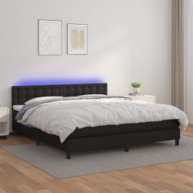 Box spring bed with mattress and LED black synthetic leather 160x200 cm by vidaXL, Beds and slatted bases - Ref: Foro24-31342...