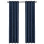 Cortinas opacas con ojales look de lino 2 pzas azul 140x225 cm de vidaXL, Cortinas y visillos - Ref: Foro24-321177, Precio: 3...