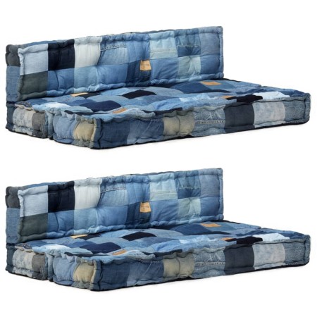 Palettensofakissen 2 Stück aus blauem Denim-Patchworkstoff von vidaXL, Kissen für Stühle und Sofas - Ref: Foro24-325911, Prei...