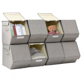 Stackable storage box with lid 8 pcs gray fabric by vidaXL, Storage baskets - Ref: Foro24-332894, Price: 68,99 €, Discount: %