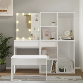 Juego de tocador con LED madera contrachapada blanco brillante de vidaXL, Conjuntos de muebles para dormitorios - Ref: Foro24...