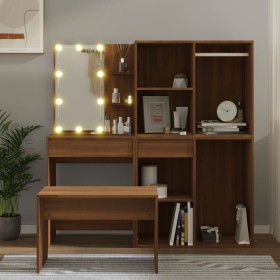 Brown Oak Plywood LED Vanity Set by vidaXL, Bedroom furniture sets - Ref: Foro24-3114106, Price: 243,25 €, Discount: %