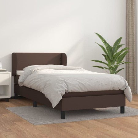 Box spring bed with brown synthetic leather mattress 100x200 cm by vidaXL, Beds and slatted bases - Ref: Foro24-3127238, Pric...