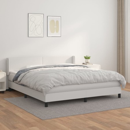 Cama box spring con colchón cuero sintético blanco 160x200 cm de vidaXL, Camas y somieres - Ref: Foro24-3130668, Precio: 481,...