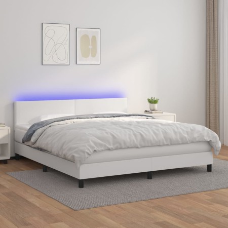 Boxspringbett mit Matratze und LED-weißem Kunstleder 160x200 cm von vidaXL, Betten und Lattenroste - Ref: Foro24-3134112, Pre...