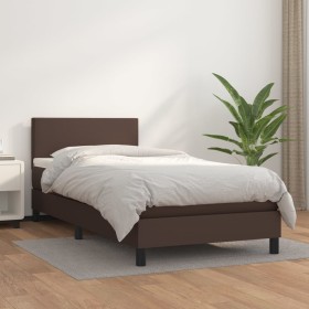 Box spring bed with brown synthetic leather mattress 100x200 cm by vidaXL, Beds and slatted bases - Ref: Foro24-3140990, Pric...