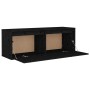 Solid black pine wood wall cabinet 100x30x35 cm