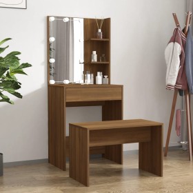 Brown Oak Plywood LED Vanity Set by vidaXL, Bedroom Dressers - Ref: Foro24-3114138, Price: 118,54 €, Discount: %