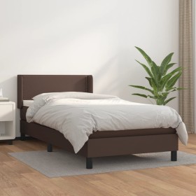 Box spring bed with brown synthetic leather mattress 100x200 cm by vidaXL, Beds and slatted bases - Ref: Foro24-3130706, Pric...