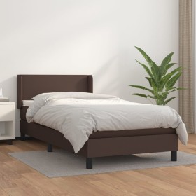 Box spring bed with brown synthetic leather mattress 100x200 cm by vidaXL, Beds and slatted bases - Ref: Foro24-3130646, Pric...