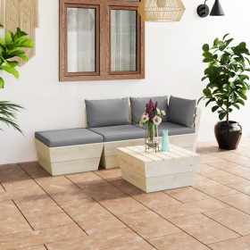 Garden furniture made of 4-piece pallets and fir wood cushions by vidaXL, Garden sets - Ref: Foro24-3063433, Price: 230,70 €,...