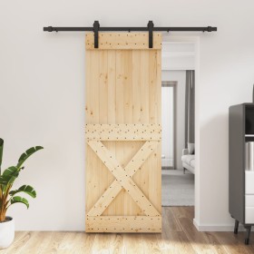 Puerta corredera con herrajes madera maciza de pino 80x210 cm de vidaXL, Puertas - Ref: Foro24-3202980, Precio: 153,13 €, Des...