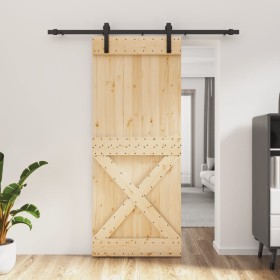 Puerta corredera con herrajes madera maciza de pino 85x210 cm de vidaXL, Puertas - Ref: Foro24-3202981, Precio: 160,99 €, Des...