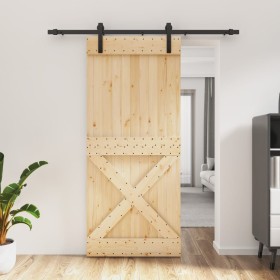 Schiebetür mit Beschlägen aus massivem Kiefernholz, 90 x 210 cm von vidaXL, Türen - Ref: Foro24-3202982, Preis: 161,99 €, Rab...