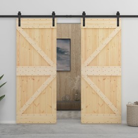 Puerta corredera con herrajes madera maciza de pino 90x210 cm de vidaXL, Puertas - Ref: Foro24-3057594, Precio: 408,59 €, Des...