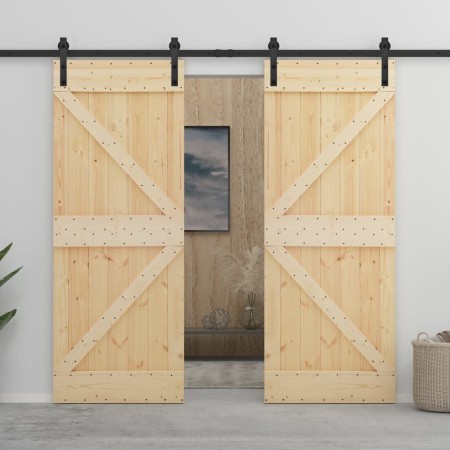 Puerta corredera con herrajes madera maciza de pino 90x210 cm de vidaXL, Puertas - Ref: Foro24-3057594, Precio: 418,37 €, Des...