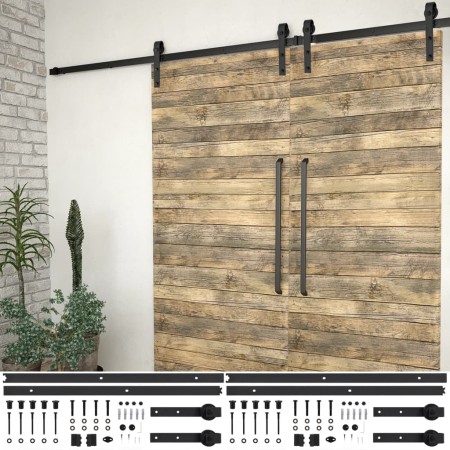 Black steel sliding door hardware kit 2 units 183 cm by vidaXL, doorframes - Ref: Foro24-3059844, Price: 104,77 €, Discount: %