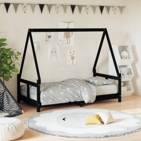 Estructura de cama para niños madera de pino negro 80x160 cm de vidaXL, Cunas y camas para niños - Ref: Foro24-834461, Precio...