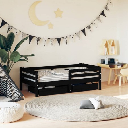 Estructura de cama niños con cajones madera pino negro 70x140cm de vidaXL, Cunas y camas para niños - Ref: Foro24-834443, Pre...