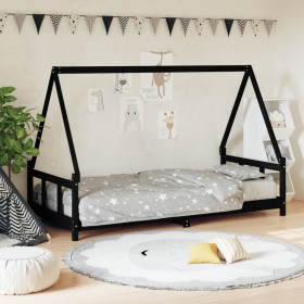 Black pine wood children's bed frame 90x200 cm by vidaXL, Cribs and beds for children - Ref: Foro24-834455, Price: 146,43 €, ...