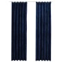 Blackout curtains hooks 2 pcs dark blue velvet 140x175cm