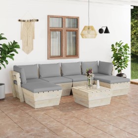 7-piece pallet garden furniture and fir wood cushions by vidaXL, Garden sets - Ref: Foro24-3063577, Price: 448,99 €, Discount: %