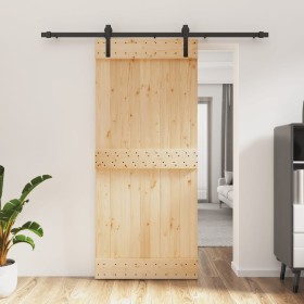 Puerta corredera con herrajes madera maciza de pino 90x210 cm de vidaXL, Puertas - Ref: Foro24-3202989, Precio: 145,99 €, Des...