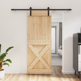 Puerta corredera con herrajes madera maciza de pino 80x210 cm de vidaXL, Puertas - Ref: Foro24-3202999, Precio: 154,49 €, Des...