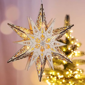 HI Illuminated carved wooden star by HI, Christmas lights - Ref: Foro24-438389, Price: 22,99 €, Discount: %