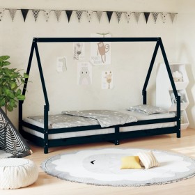 Black pine wood children's bed frame 80x200 cm by vidaXL, Cribs and beds for children - Ref: Foro24-834482, Price: 103,99 €, ...