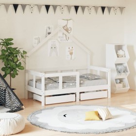 Estructura cama niños con cajones madera pino blanco 70x140 cm de vidaXL, Cunas y camas para niños - Ref: Foro24-834541, Prec...