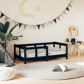 Estructura de cama para niños madera de pino negro 70x140 cm de vidaXL, Cunas y camas para niños - Ref: Foro24-834428, Precio...