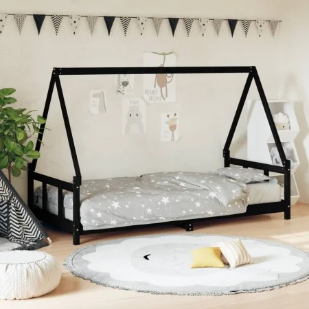 Black pine wood children's bed frame 90x190 cm by vidaXL, Cribs and beds for children - Ref: Foro24-834464, Price: 132,41 €, ...