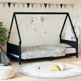 Estructura de cama para niños madera de pino negro 90x190 cm de vidaXL, Cunas y camas para niños - Ref: Foro24-834509, Precio...