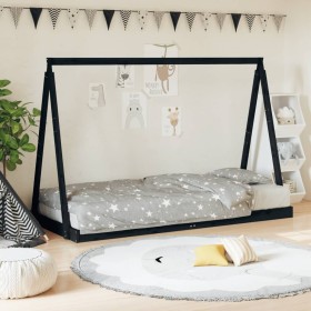 Black pine wood children's bed frame 90x200 cm by vidaXL, Cribs and beds for children - Ref: Foro24-834539, Price: 95,99 €, D...