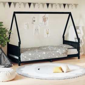 Estructura de cama para niños madera de pino negro 80x200 cm de vidaXL, Cunas y camas para niños - Ref: Foro24-834497, Precio...