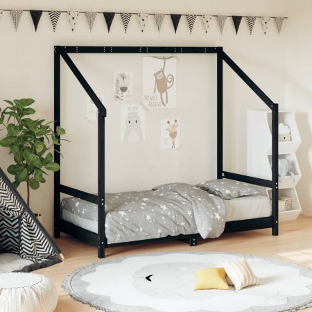 Estructura de cama para niños madera de pino negro 80x160 cm de vidaXL, Cunas y camas para niños - Ref: Foro24-835711, Precio...